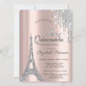 Silver Paris Eiffel Tower,Drips Quinceañera  Invitation (Front)