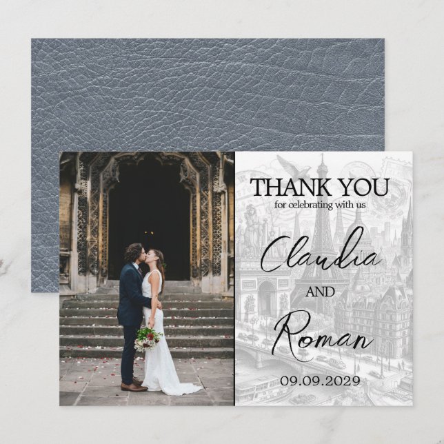 Silver Paris Passport Thank You Card (Front/Back)