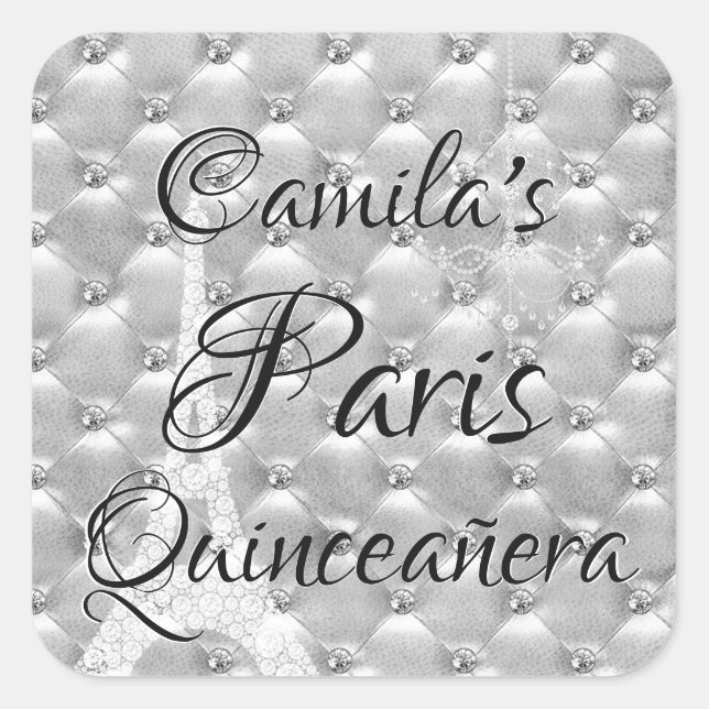 Silver Paris Quinceañera Celebration Square Sticker (Front)