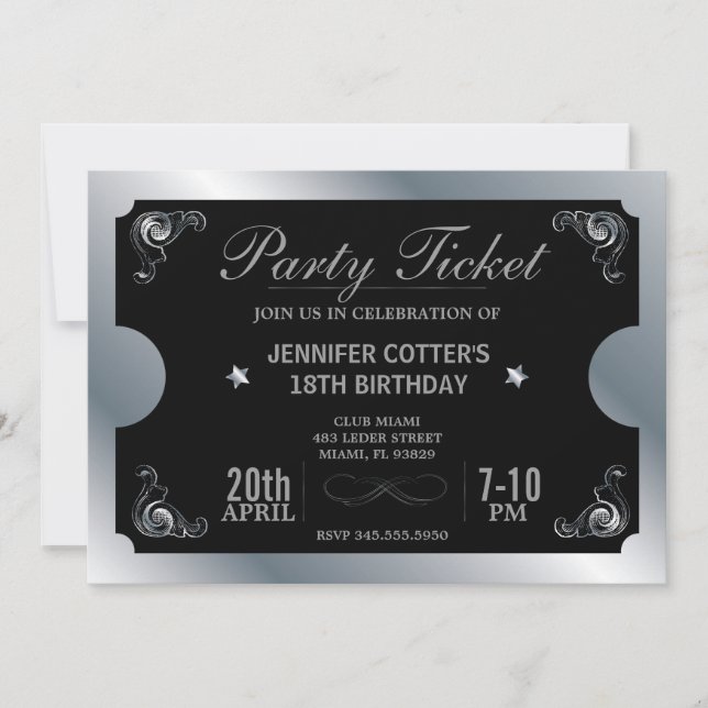 Silver Party Ticket Invitation (Front)
