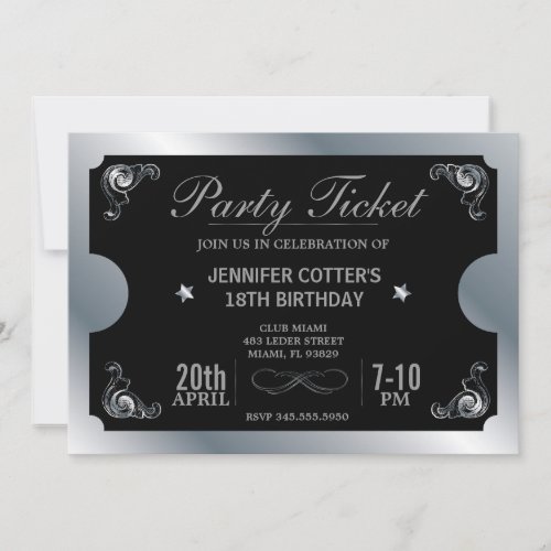 Silver Party Ticket Cards