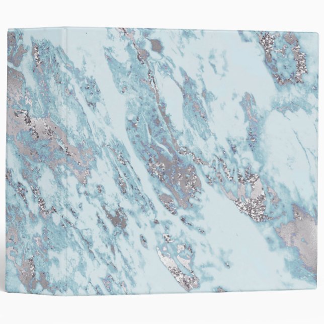 silver pastel blue marble design 3 ring binder (Front/Spine)
