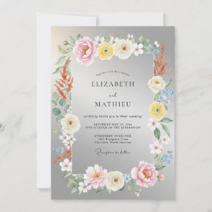 Silver Pastel Leaf Wedding Invitation