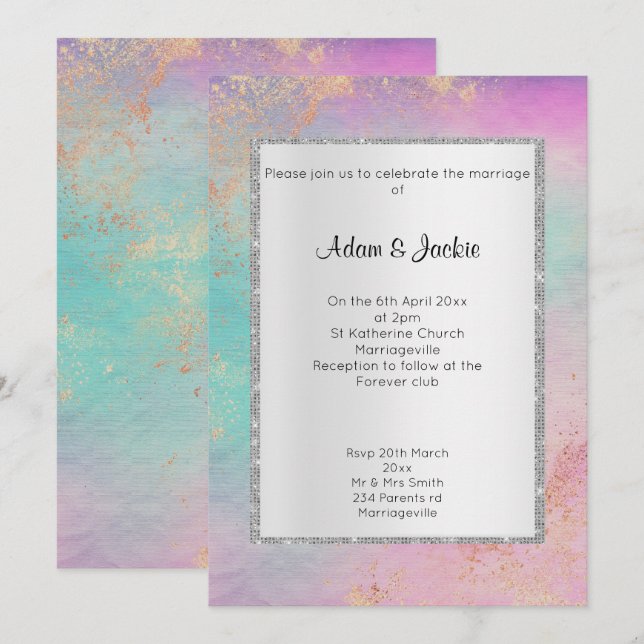 Silver Pastel Marble ELEGANT CLASSY WEDDING Invitation (Front/Back)