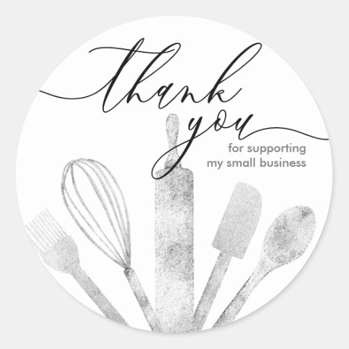 Silver Pastry chef bakery tools thank you Classic Round Sticker