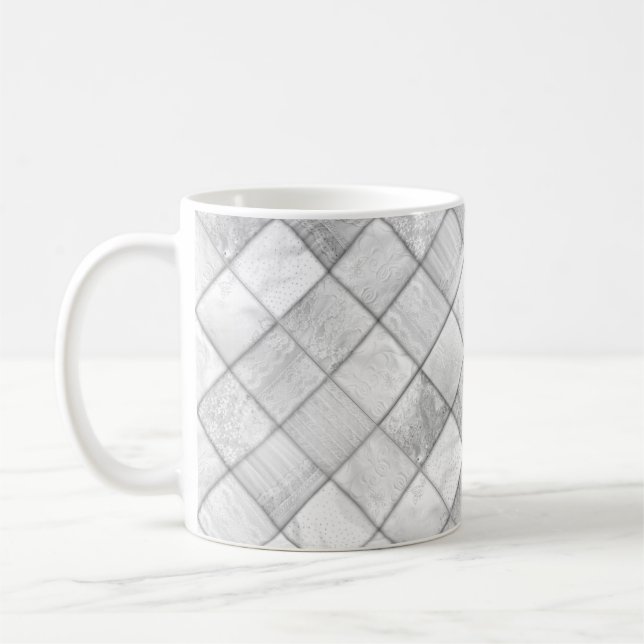 Silver Patchwork Look Quilt Pattern Coffee Mug (Left)