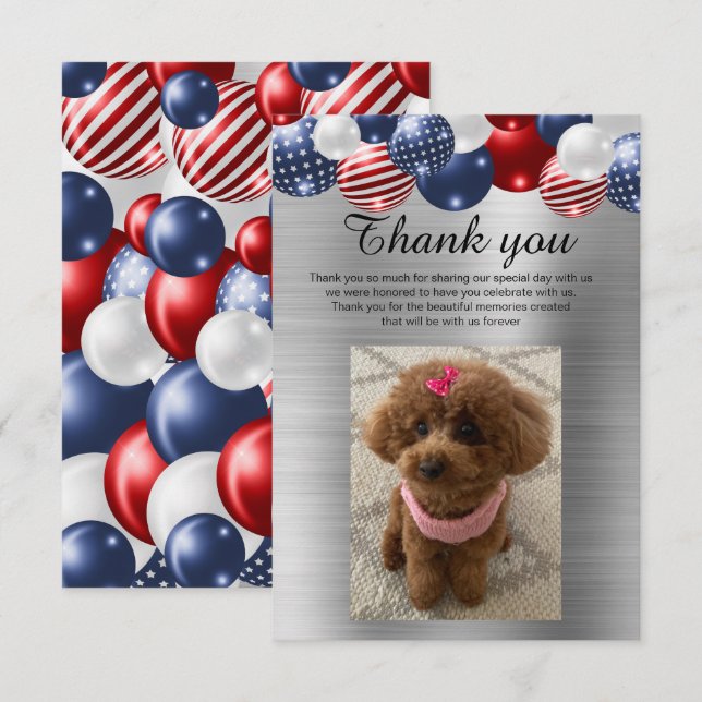 SILVER PATRIOTIC BALLOON THANK YOU  INVITATION (Front/Back)
