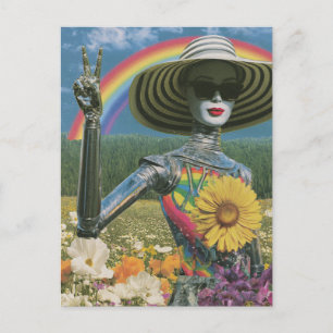 Silver Peace Alien Robot Postcard