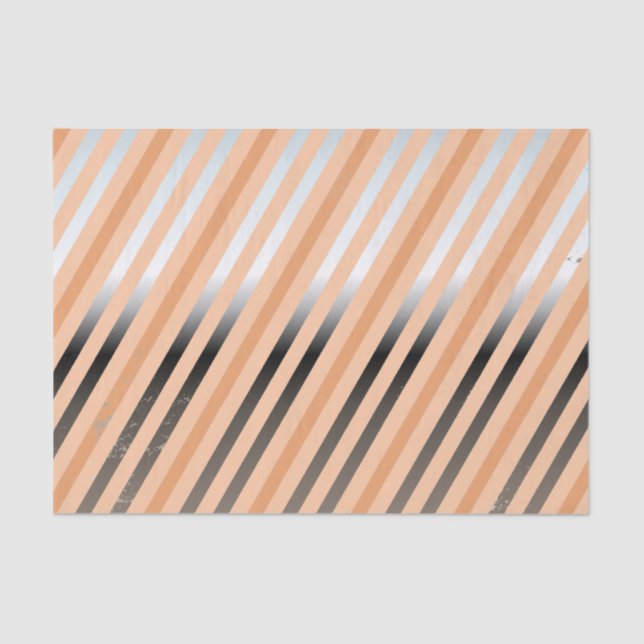 Silver, Peach, Coral Diagonal Stripe Tissue Paper (Front)