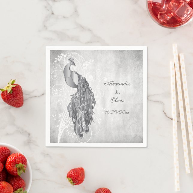 Silver Peacock Bridal Shower Napkins (Insitu)