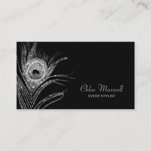 Silver Peacock Feather Minimalist Business Card