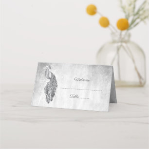 Silver Peacock Reception Place Card