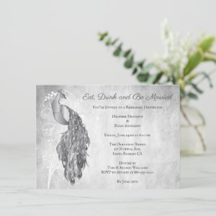 Silver Peacock Rehearsal Dinner Invitation