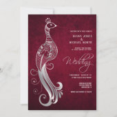 Silver Peacock Wedding Burgundy ID485 Invitation (Front)