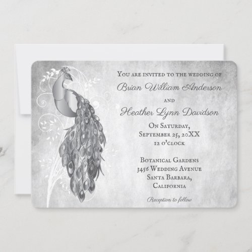 Silver Peacock Wedding Invitation