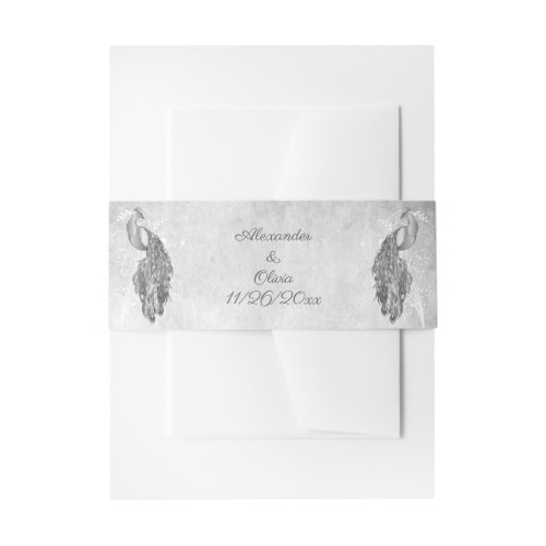 Silver Peacock Wedding Invitation Belly Band