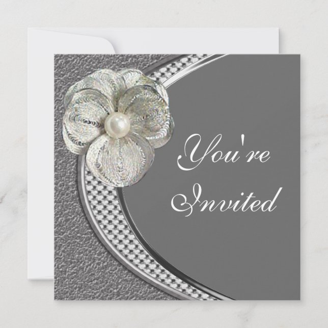 Silver Pearl Flower Party Invitation (Front)