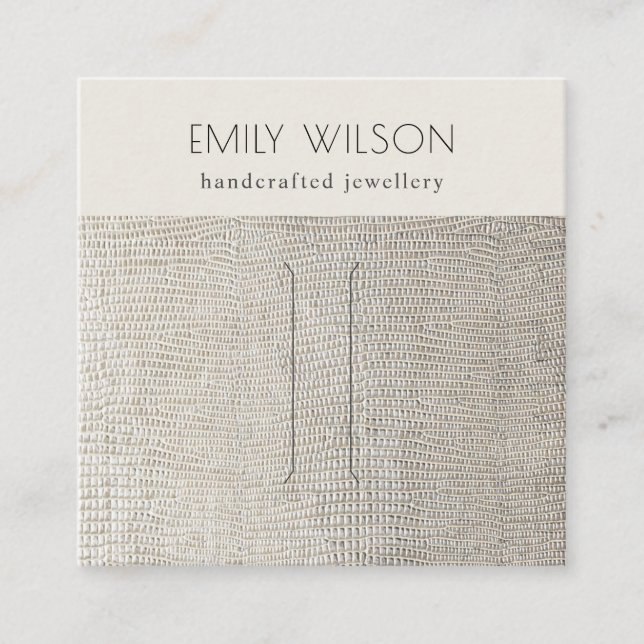 Silver Pearl Leather Texture Hair Clip Display Square Business Card (Front)