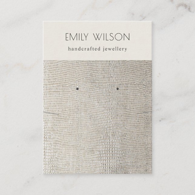 Silver Pearl Leather Texture Stud Earring Necklace Business Card (Front)