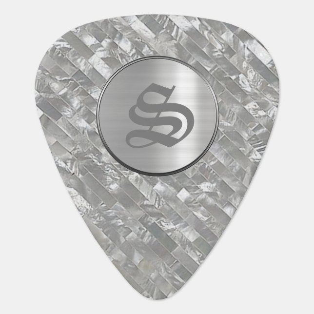 Silver & Pearl Monogram Guitar Pick (Front)