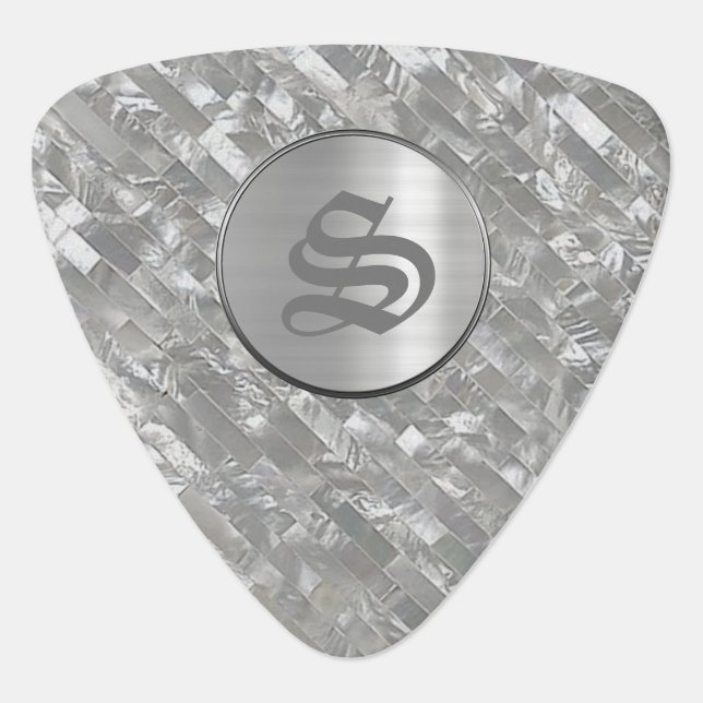 Silver & Pearl Monogram Triangle Guitar Pick (Front)