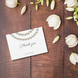 Silver Pearl Necklace Bridal Shower Elegant Thank You Card