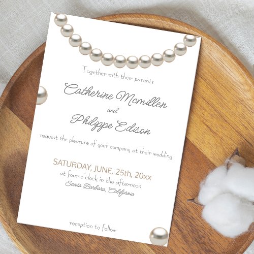 Silver Pearl Necklace Wedding Elegant Invitation
