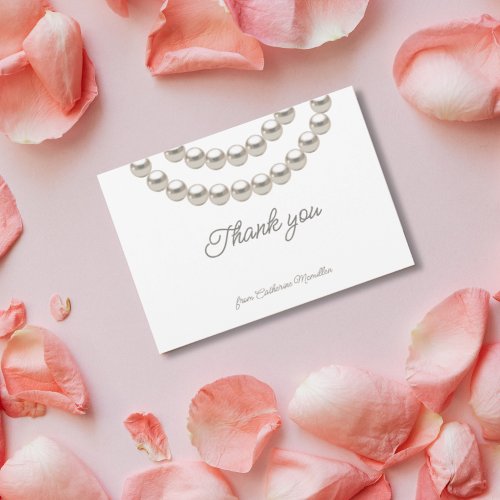 Silver Pearl Necklace Wedding Elegant  Thank You Card