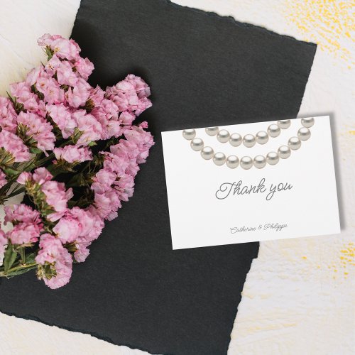 Silver Pearl Necklace Wedding Elegant  Thank You Card