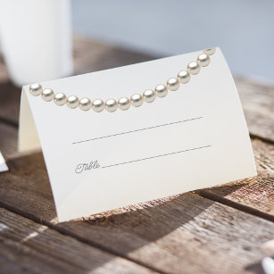 Silver Pearl Necklace Wedding Place Card
