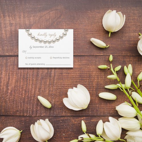 Silver Pearl Necklace Wedding RSVP Card 