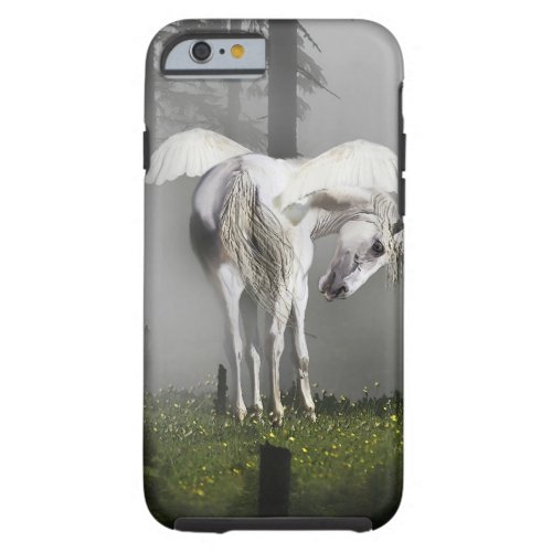 Silver Pegasus Preens in Misty Forest Fantasy Art Tough iPhone 6 Case