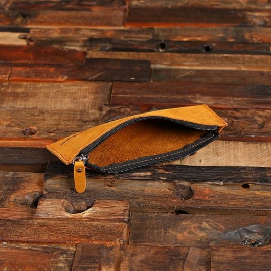 Silver Pen with Stylish Zip Leather Pencil Case (Front)