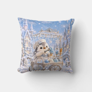 Silver Penguin Ice Cream Winter Palace Throw Pillow