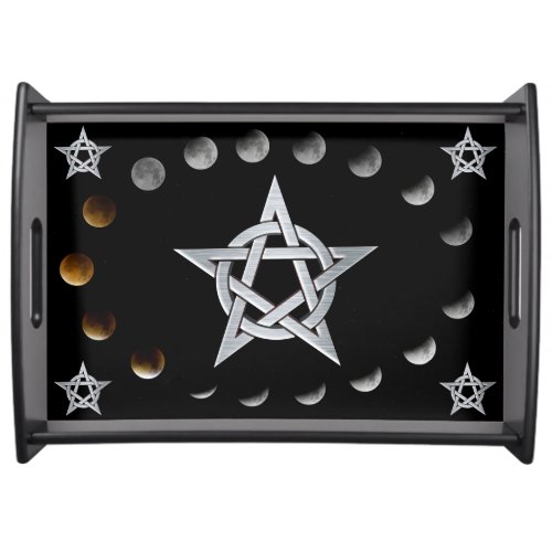 Silver Pentacle Moon Phases Pagan Wiccan Altar Serving Tray