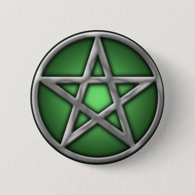 Silver Pentacle on Green Pinback Button (Front)