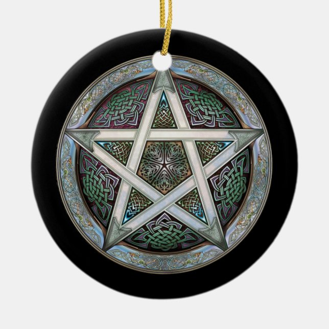 Silver Pentacle Pendant/Ornament Ceramic Ornament (Front)