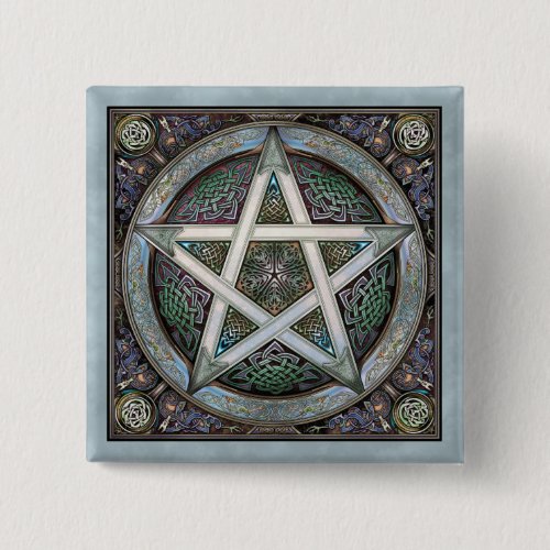 Silver Pentacle Square Button