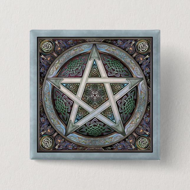 Silver Pentacle Square Button (Front)