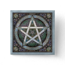 Silver Pentacle Square Button