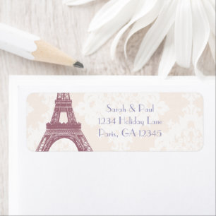 Silver Peony Damask Lavender Vintage Eiffel Tower Label