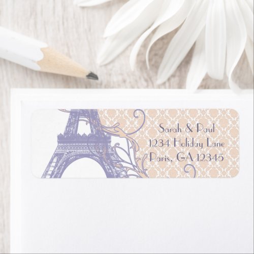 Silver Peony Damask Lavender Vintage Eiffel Tower Label
