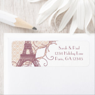 Silver Peony Damask Mauve Vintage Eiffel Tower Label
