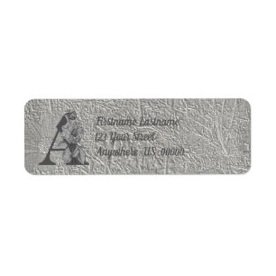 Silver Peony Elegant Monogram Initial A Address Label