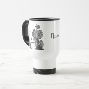 Silver Peony Elegant Monogram Initial A Name  Travel Mug