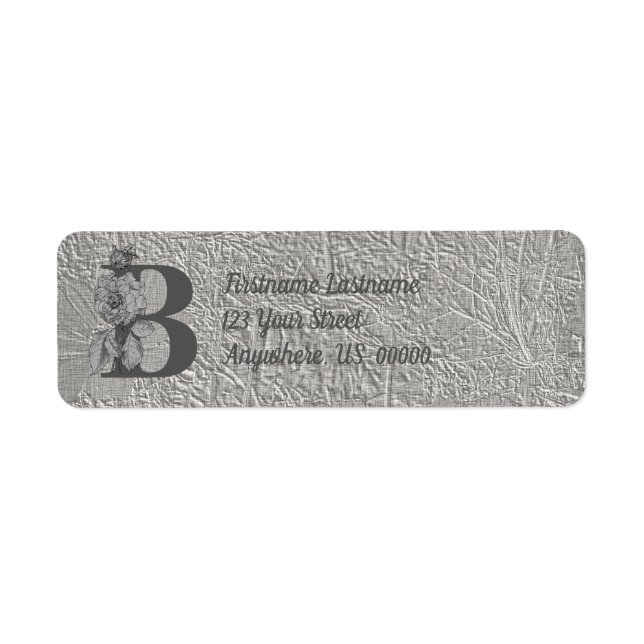 Silver Peony Elegant Monogram Initial B Address  Label (Front)