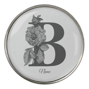 Silver Peony Elegant Monogram Initial B Name  Golf Ball Marker