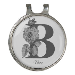 Silver Peony Elegant Monogram Initial B Name Golf Hat Clip