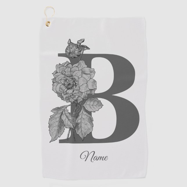 Silver Peony Elegant Monogram Initial B Name  Golf Towel (Front)