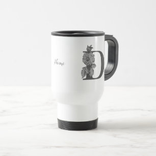 Silver Peony Elegant Monogram Initial D Name Travel Mug